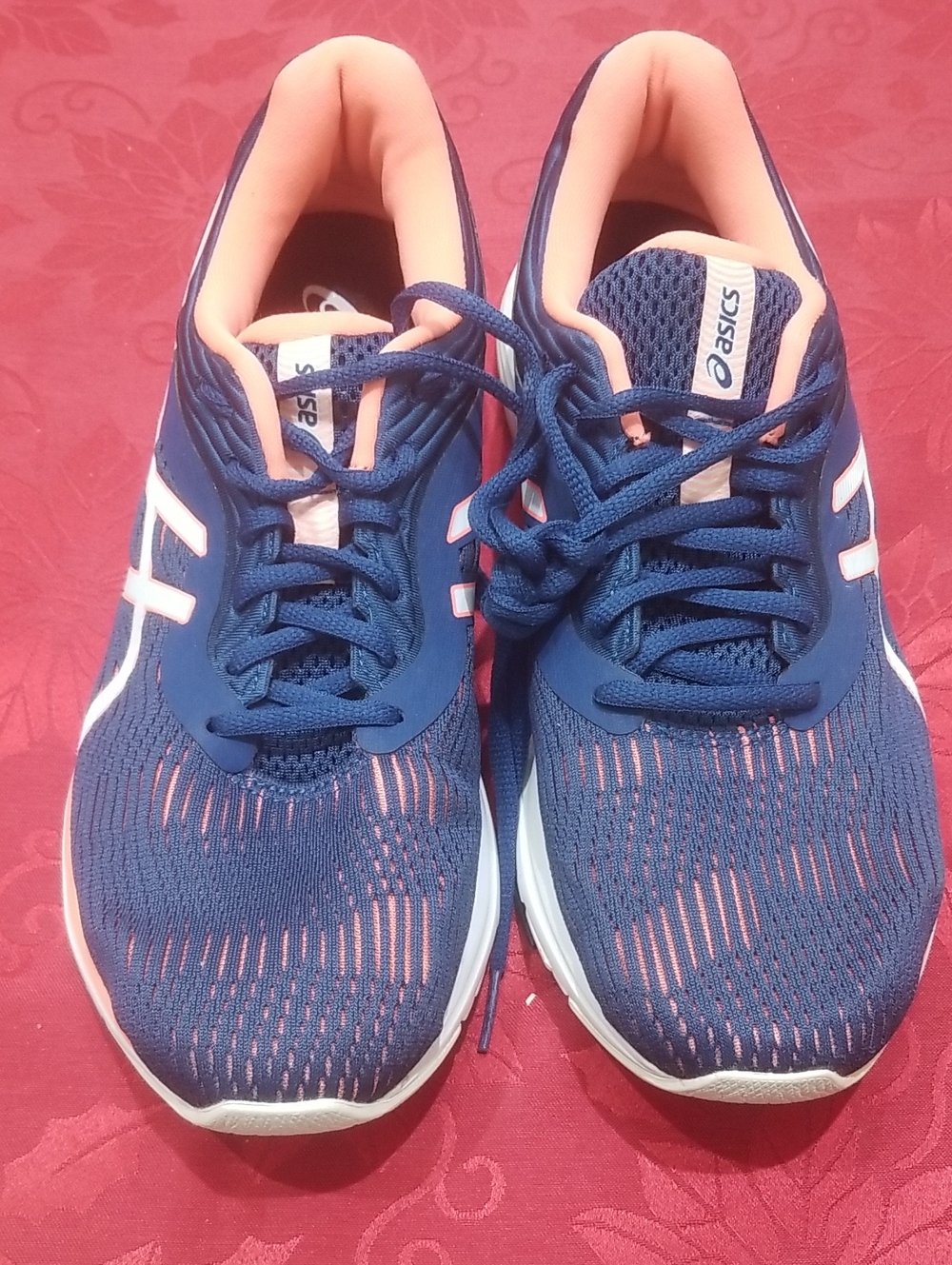 ASICS Women's Navy and Coral Athletic Running Shoes